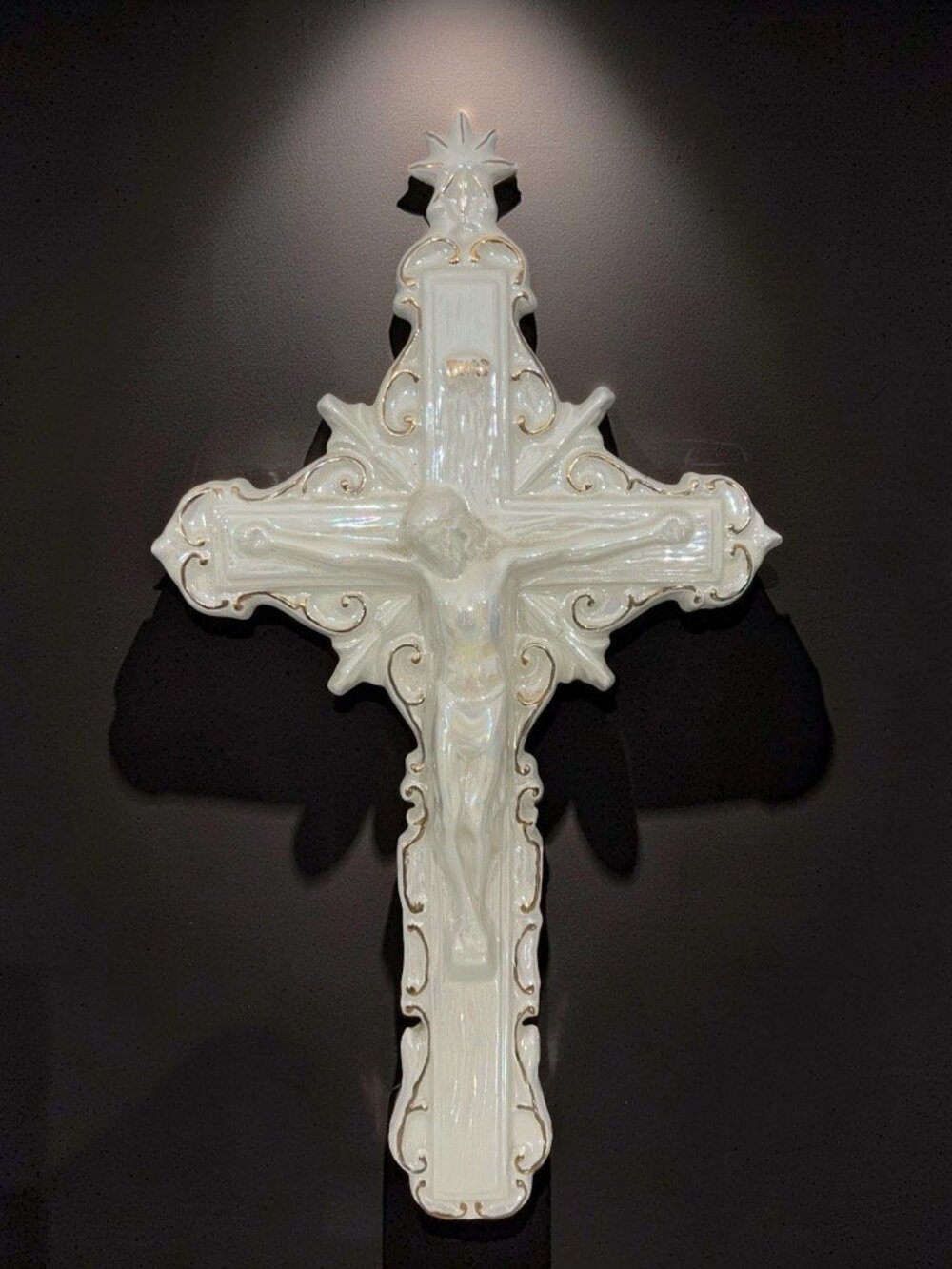 Duncan Molds Decorative Pearlescent Crucifix with Gold Detail 13-1/2" Tall